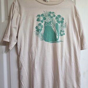 Cream T-Shirt with Green Floral Cat Design